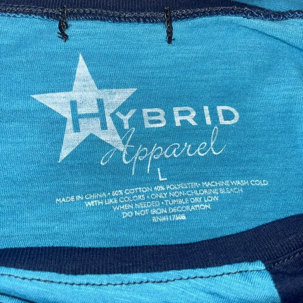 Hybrid Apparel Juniors Girls Size L Blue Graphic T-shirt Size L Anchor Coastal